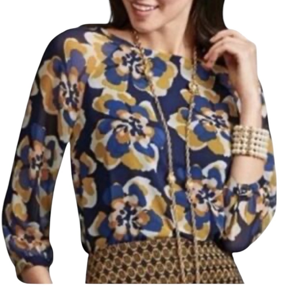 CAbi Floral Blouse - Blue and Yellow